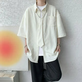 2025 White Texture Short-sleeved Shirts Men Korean Chic All-match Blouses Casual Loose Single Breasted Black Shirt with Tie
