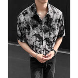 Summer Short Sleeved Shirt Men Fashion Retro Black Tie Dye Shirt Men Streetwear Korean Loose Printed Shirt Mens Hawaiian Shirts