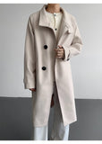 2025 New Autumn Winter Mens Imitation Wool Trench Coat Mid Length Stand Collar Solid Color Windproof Warm Two Button Outerwear
