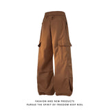 Men's Multi-pocke t Pleated Wide Leg Cargo Pants Korean Fashion Straight Pants Male Casual Loose Drawstring Trousers 5XL-M