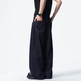 Men Dark Blue Loose Drag Floor Length Jeans Classic Straight Leg Denim Pants Wholesale Hot Sale Minimalist Casual Streetwear
