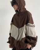 Men Jackets Hooded Baggy Patchwork Contrast Color Fashion Comfortable Waterproof Leisure Daily Retro Outer Japanese Style Chic