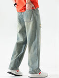 Wide Leg Jeans Men Hole Japanese Style Washed Loose Ankle Length Spring Bleached Ripped High Waist Youthful Vitality Stylish