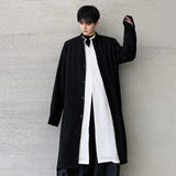 Dark Style New Men's Shirts Stand Collar Long Sleeve Split Vintage Male Tops Contrast Color Solid Color Spring