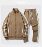 2025 Fall Casual Sports Set men 2 Piece Lapel Jacket Straight Leg Elastic Waist Pants Outdoor Activewear Hoodie Sweatpants