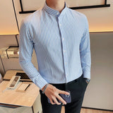 New Naples Business Men Shirts Luxury Textured Stand Collar Striped Long Sleeve Cardigan Leisure Premium Commuter Blouse M-3XL