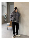 Korean street trend men and women retro personality fake two piece design couple winter loose thick casual jacket top harajuku