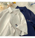 Gmiixder Bubble Yarn Embroidered Shirt Short-sleeved Summer Thin Breathable Quick-drying Beach Shirt Couple Half-sleeved Jacket