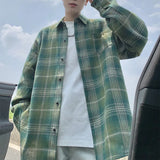 Autumn Long Sleeved Shirt Men Fashion Retro Plaid Shirt Men Japanese Streetwear Hip-hop Loose Casual Shirts For Men Large Sizes