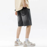 Men Casual Denim Shorts Male Comfortable Elastic Waist Straight Leg New Soft Short Pants Light Blue Loose Baggy Wide Leg Jeans