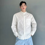 Male Shirts Pearls Design Stand Collar Loose Long Sleeve Single Breasted Men's Tops Korean Style Menswear