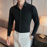 High Elastic Men Shirts Long Sleeve New Anti-wrinkle Soft Solid Color Casual Slim Fit Formal Dress Camisas Top Men Clothing