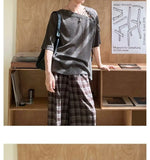 Street Punk Shirt Off-shoulder Hollow T-shirt American 2025 New High-end Style Fashionable Casual Loose Short Sleeves