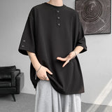 Men Summer Buttons Decor T shirt Hip Hop Streetwear Fashion T-Shirts Oversized Top Tees Mens Casual O-Neck Half Sleeve T Shirt