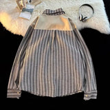 2 Pcs Shirts Men Japanese Style Vintage Striped Tops Casual Unisex Harajuku Cozy Fashion Long Sleeve Classic Рубашки Hombre