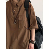 New Summer Japanese Mens Set Harajuku Mid Sleeved Trendy Shirt+ Wide-leg Cargo Pants 2-pcs Thin Casual College Male Suit