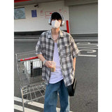Summer Short Sleeved Shirt Men Retro Plaid Shirt Men Streetwear Korean Loose Casual Shirt Man Fashion Shirts Large Size 4XL