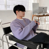 Autumn Men's Luxury Knitted Solid Color Pullover Sweater Long Sleeve Casual Solid Color Loose Stylish Texture Leisure Knitwear