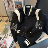American Fashion High-end Baseball Uniform Embroidered Letters Black White Color-blocking Niche Fat Girl Cardigan Top Coat Chic