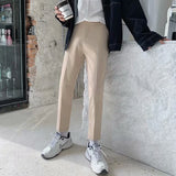 Spring Summer Fashion Mens Suit Trousers Casual Solid Color Pleated Pencil Pants For Men Trendy Slim Fit Straight Trousers