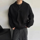 New American Vintge Men V Neck Sweaters Casual Drooping Solid Color Long Sleeve Knitwear Premium Quality Knitted Pullovers M-2XL