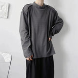 Autumn Winter Fashion Elegant Niche Half Turtleneck Long-Sleeved T-Shirt Mens Pullover Casual Loose Cotton Top Bottoming Shirt