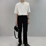 Summer Short Sleeve T-shirt Men Fashion Casual Shoulder Pad Tshirt Men Streetwear Korean Loose Round Neck T Shirt Mens Top M-2XL