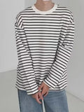 Striped T-shirts Men Long Sleeve Baggy Korean Style Srteetwear Fashion All-match Contrast Color Temperament Tops Daily Leisure