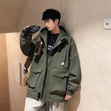 Outdoor jacket Streetwear Coffee Cargo Jacket Men Women Spring Harajuku Coat Korean Fashion Big Pocket Loose Casual 4Colors