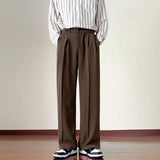Brown Black Suit Pants Men Fashion Social Mens Dress Pants Korean Loose Straight Wide Leg Pants Mens Office Formal Trousers