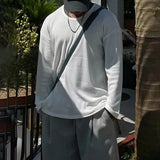 Street Fashion Round Neck Solid Color Loose T-Shirt Straight Mens Autumn Running Fitness Training Sports Leisure Long Sleeve Top