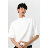 Summer Cotton Short Sleeved T-shirt Men Black White Casual T Shirt Men Streetwear Korean Stand Up Collar T Shirt Mens Top 4XL