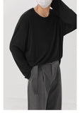 Korean Fashion Men T-shirt Luxury Knitted Solid Color Scoop Neck Long Sleeve Tees Casual Premium Quality Textured Knitwear M-3XL