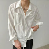 Pockets Mature Casual Shirts for Men Solid Colors Single Breasted Loose Summer Thin Hipster Temperament Korean Vetement Homme