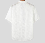 Men Shirt Tassel Chiffon Transparent Lapel Short Sleeve Sexy Men Clothing Summer Streetwear Party Fashion Camisas