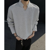 White Long Sleeved T-shirt Men Fashion Black V-neck T Shirt Men Streetwear Korean Loose Casual Checkered T Shirt Mens Top M-3XL
