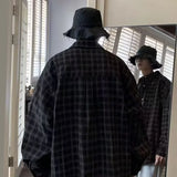 Autumn Plaid Corduroy Men Shirts New Y2K Streetwear Workwear Blouses Retro Long Sleeve Cargo Shirt Loose Casual Tops