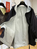 Design-sensory Zippers Trench Coat Both Sides Thin Hooded Jacket Korean 2025 Summer Spliced Jacket High-end Sunscreen Clothes