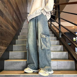 Spring and Autumn New Style Men and Women Trendy Personality Large Pocket Straight leg Jeans American Couple Loose Casual Pants