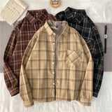 Vintage Women Plaid Shirts Autumn Long Sleeve Oversize Button Up Blouses Female Streetwear Loose Casual Shirts Femme Coat