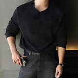 New Korean Fashion Men T-shirt Luxury Knitted Solid Color O Neck Long Sleeve Tees Casual Premium Quality Textured Knitwear M-3XL