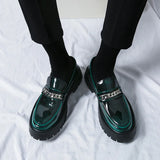 Classic Style Men ' s Leather Shoes Spring   Autumn Solid Black Height Increased Loafer Shoes Metal Decoration Fashion Banq38-44