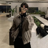 Autumn Suede Jackets Man Fashion Korean Style Jacket Lightweight Casual Turn-down Collar Zipper Tops Coats Slim Men Jackets