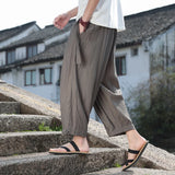 New Chinese Style Men Vintage Loose Casual Wide Leg Pant Summer Thin Loose Fit Bell Bottoms Casual Pants Cropped Pants For Men
