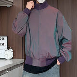 Purple jacket  Stand Collar Loose Outdoor Spring Mens Jacket Casual Windbreaker Streetwear Urban Travel Trendy Daily Wear Coat