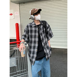 Summer Short Sleeved Shirt Men Fashion Retro Plaid Shirt Mens Streetwear Loose Black White Casual Shirt Man Large Size 4XL