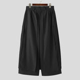 Men Irregular Pants Solid Color Button Joggers Loose Wide Leg Trousers Men Streetwear Fashion Casual Skirts Pants