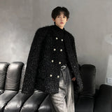 Men's Double-breasted Woolen jacket Cardigan Autumn Winter Trend Collarless Jacket Fashion Korean Style Chic Elgance Coat