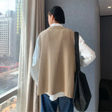 Solid Color Sweater Vest Men O-neck Loose Side-slit Button Oversize  Casual Knitwear Korean Style Students All-match Jumper