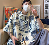 Print Shirts Men Fashion Streetwear Handsome Summer Half Sleeve Turn-down Collar Korean Style Teenagers Popular Youthful Hipster